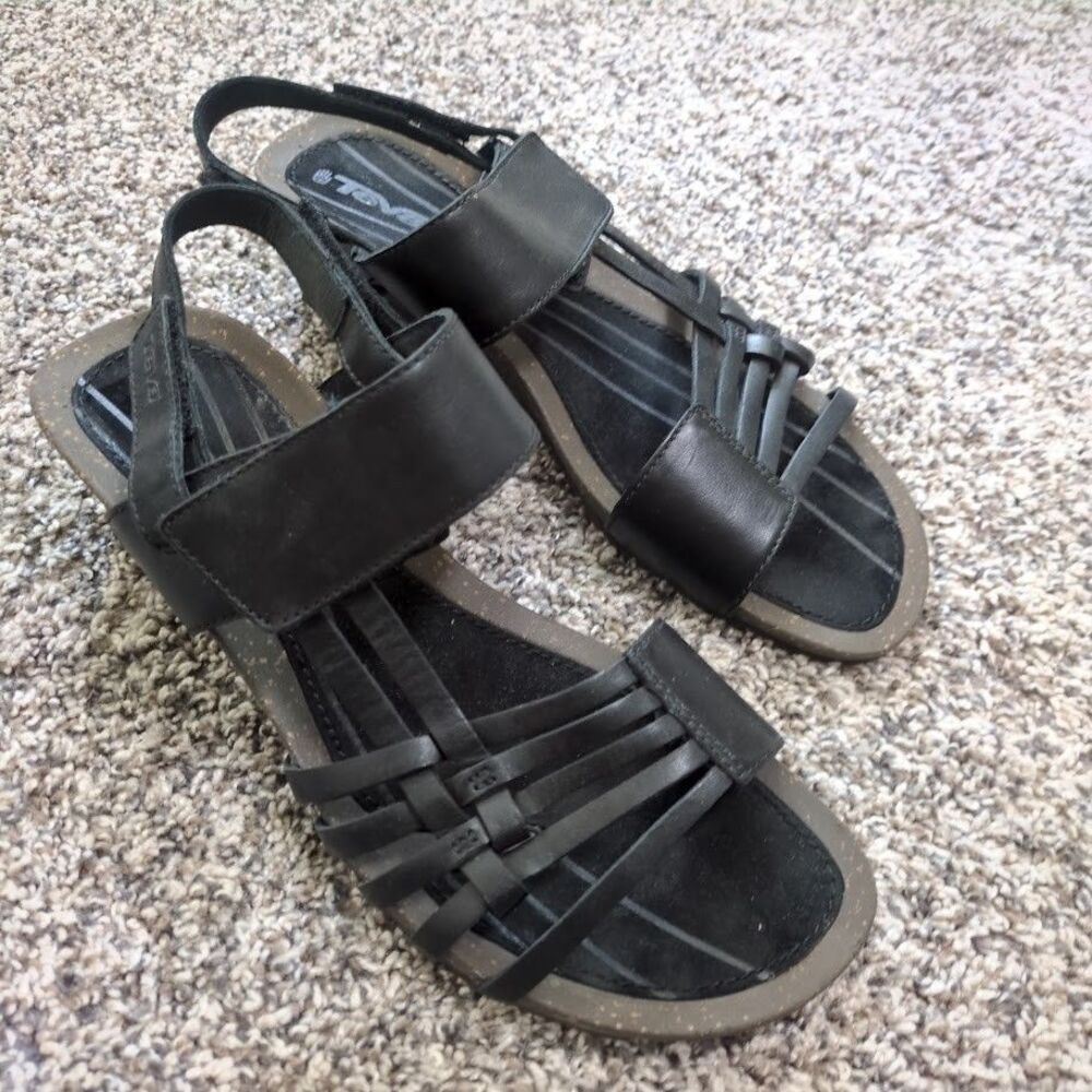 Teva Cabrillo 3 Wedge Sandal Womens Size 9 Black Strappy Hook & Loop